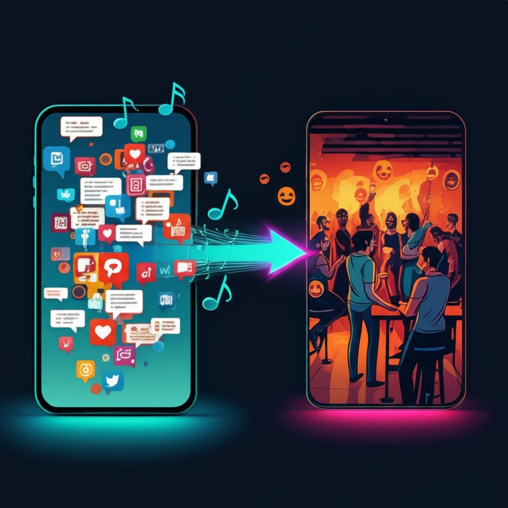 conceptual art showing how digital marketing connects to in venue bar events