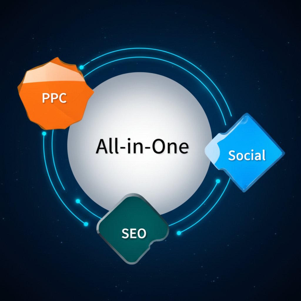 conceptual diagram comparing all in one platforms to specialized competitor research tools