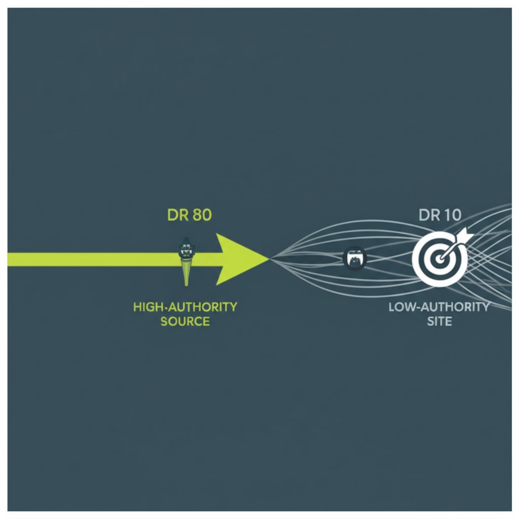 diagram comparing a high impact backlink versus a low impact one