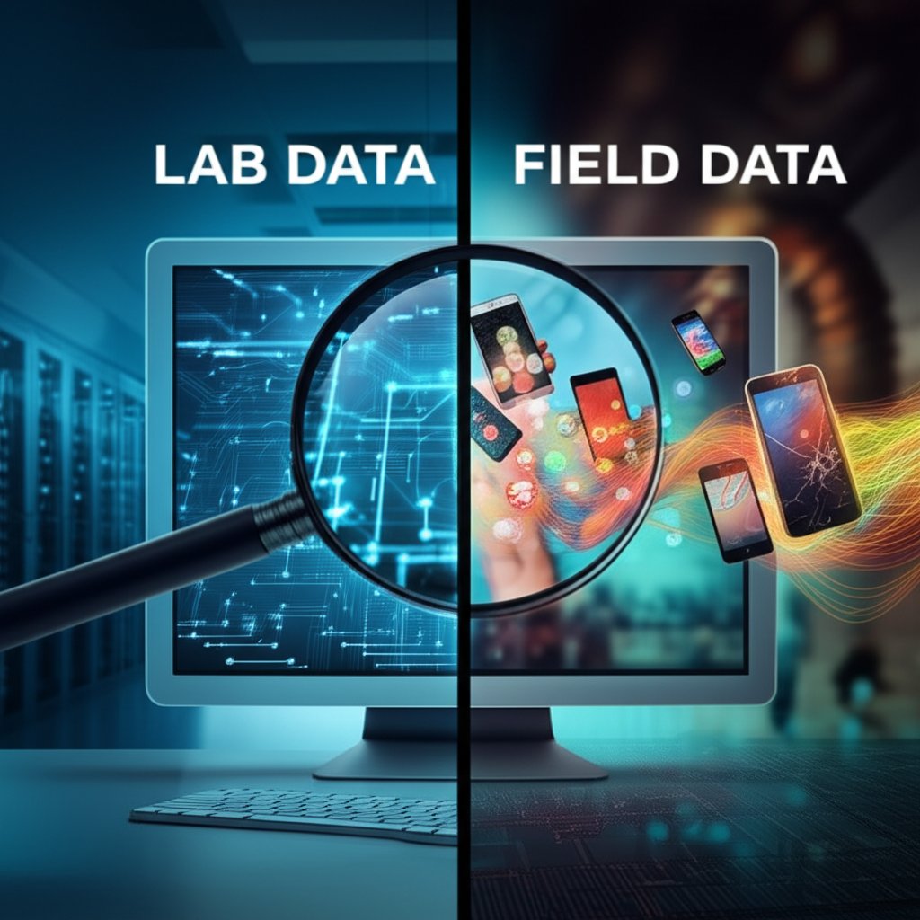 diagram comparing controlled lab data versus real world field data for website analysis