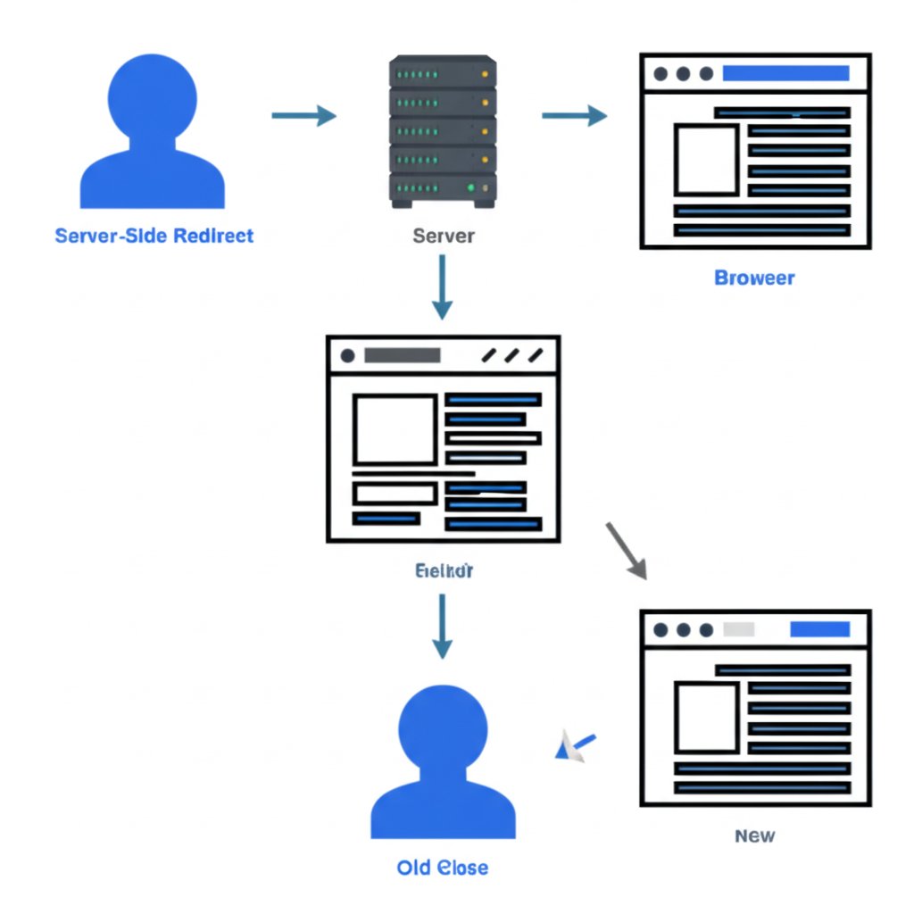 diagram comparing server side and client side url redirection methods