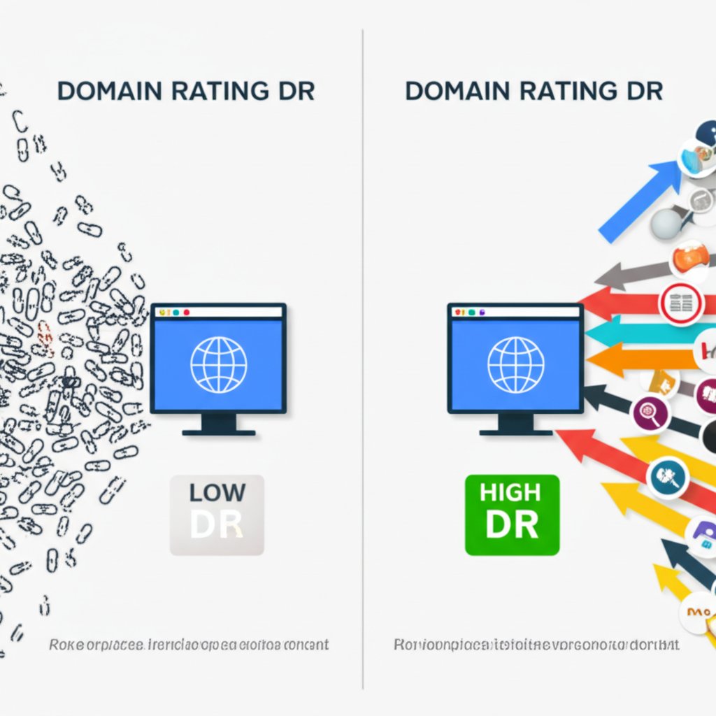 diagram comparing the impact of low quality vs high quality links on domain rating