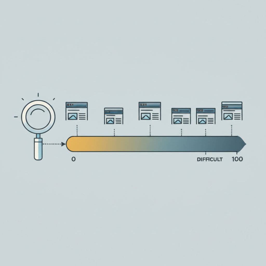 diagram explaining how ahrefs calculates its keyword difficulty score based on top search results