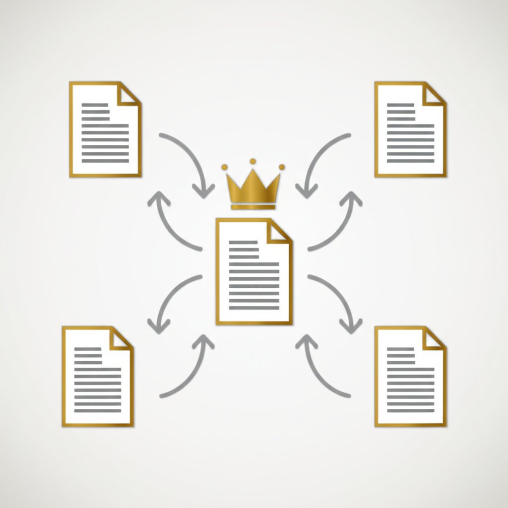 diagram illustrating how duplicate pages point to a single authoritative canonical url