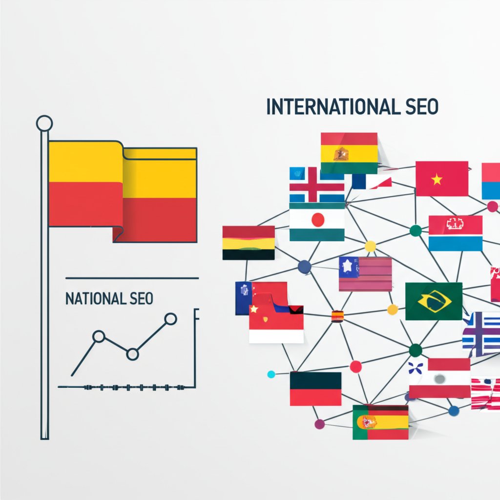 diagram illustrating the core difference between national and international seo strategies
