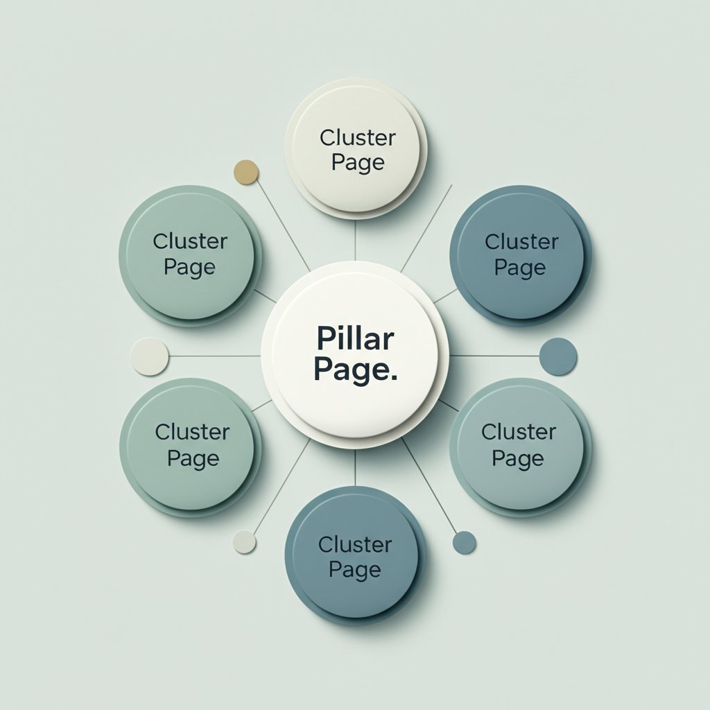 diagram of a pillar page and topic cluster model for an effective internal linking strategy