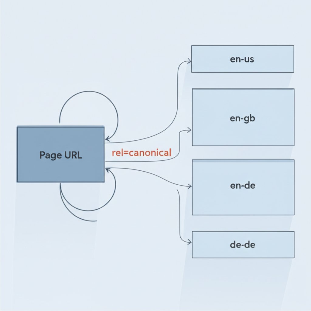 diagram of a self referencing canonical tag used with hreflang attributes