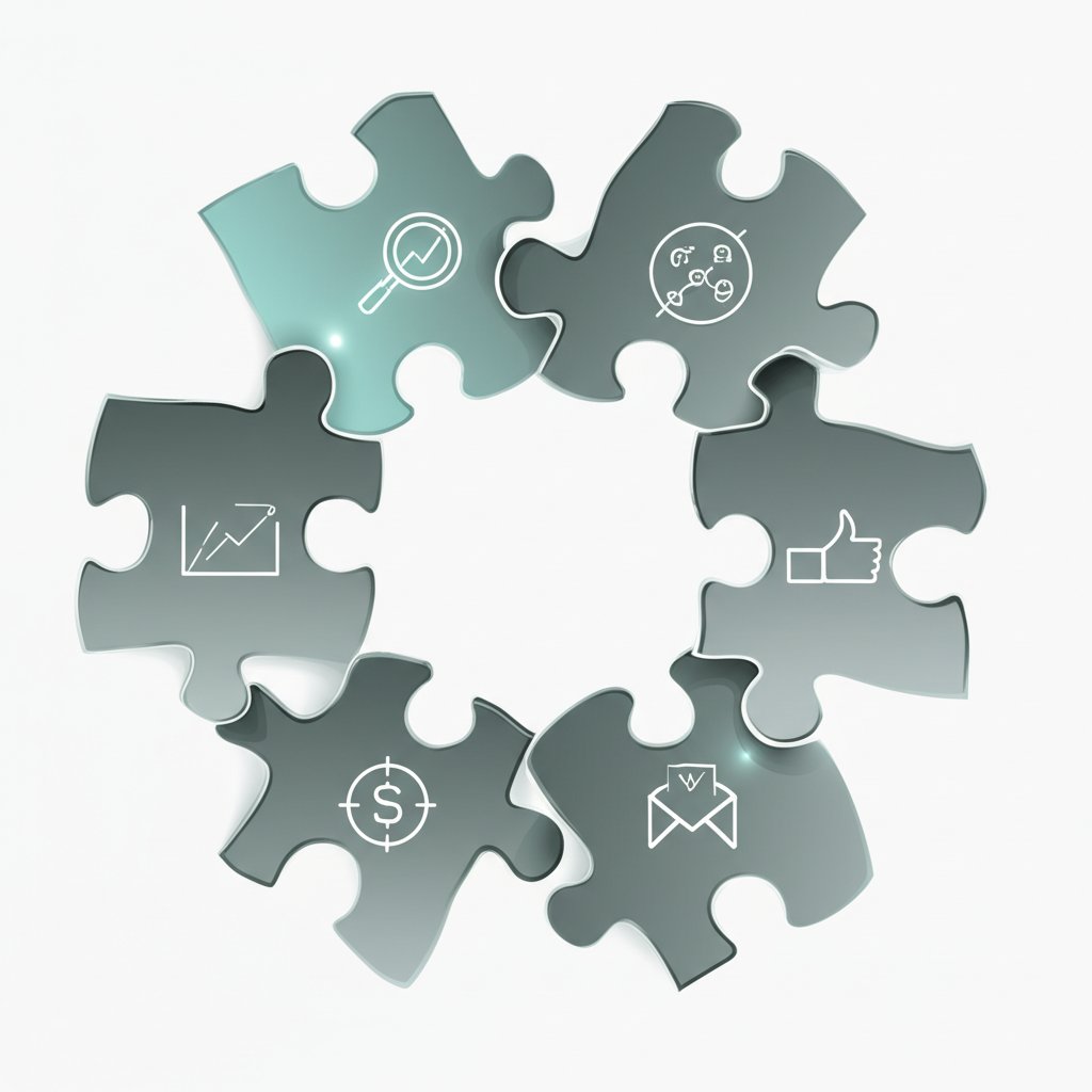 diagram of marketing channel puzzle pieces forming a cohesive brand strategy