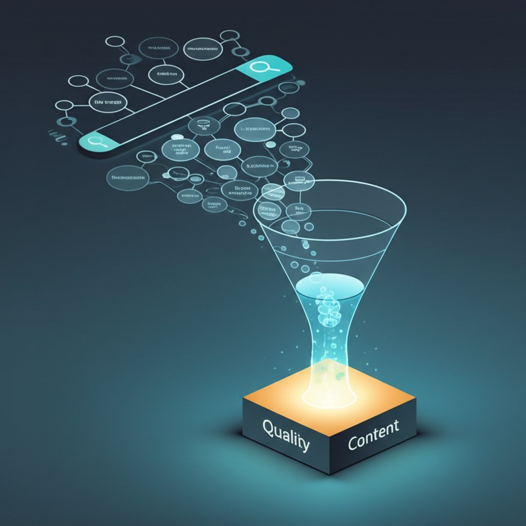 diagram showing how seo and keywords build a strong content foundation for a website