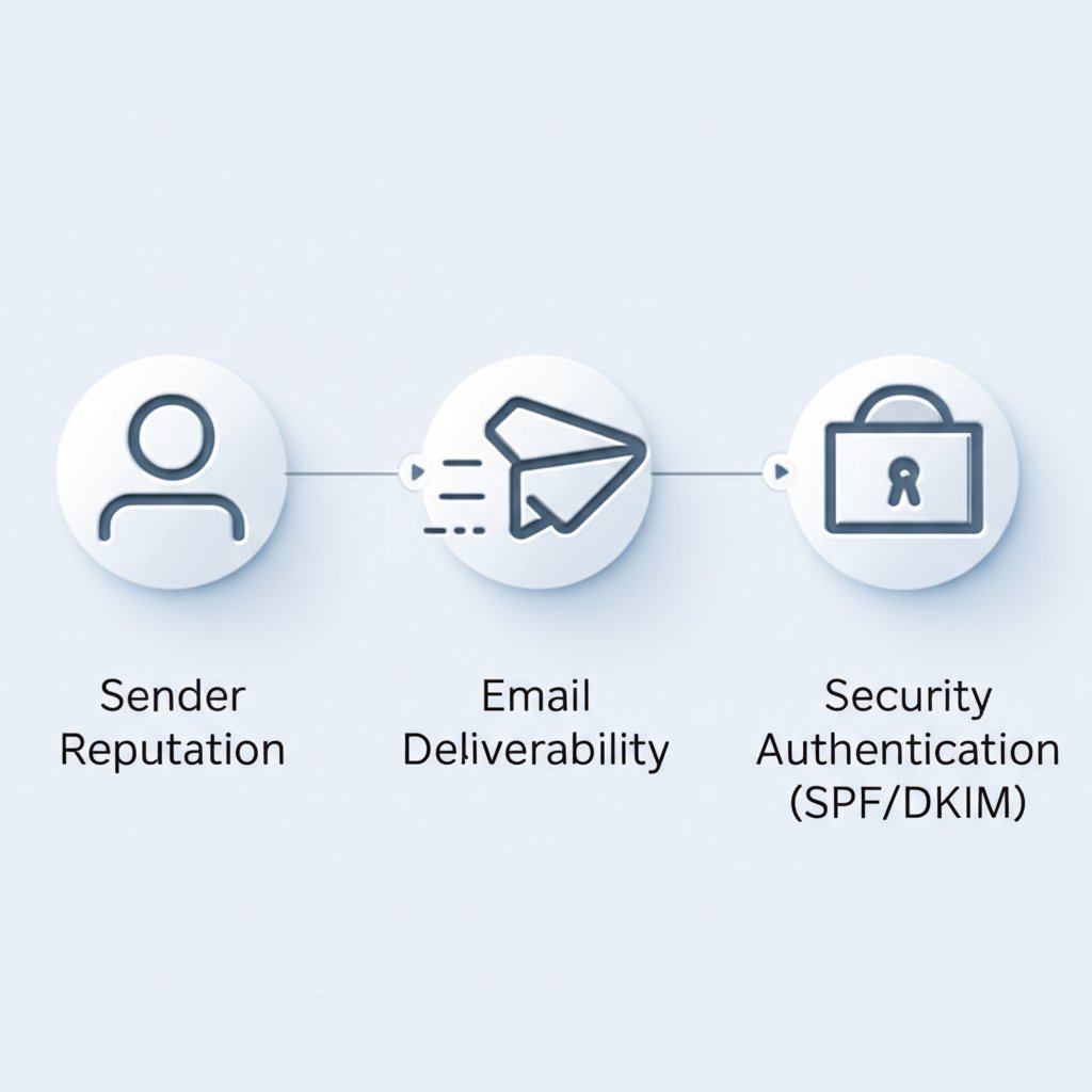 diagram showing the core pillars of email domain health reputation deliverability and authentication