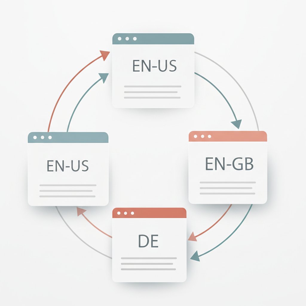 diagram showing the correct bidirectional implementation of hreflang tags between localized pages