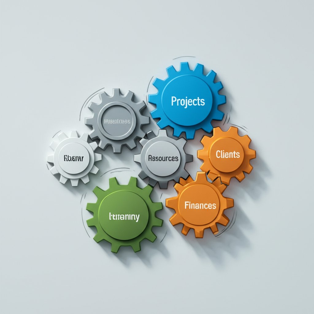 diagram showing the key features of agency management tools working together