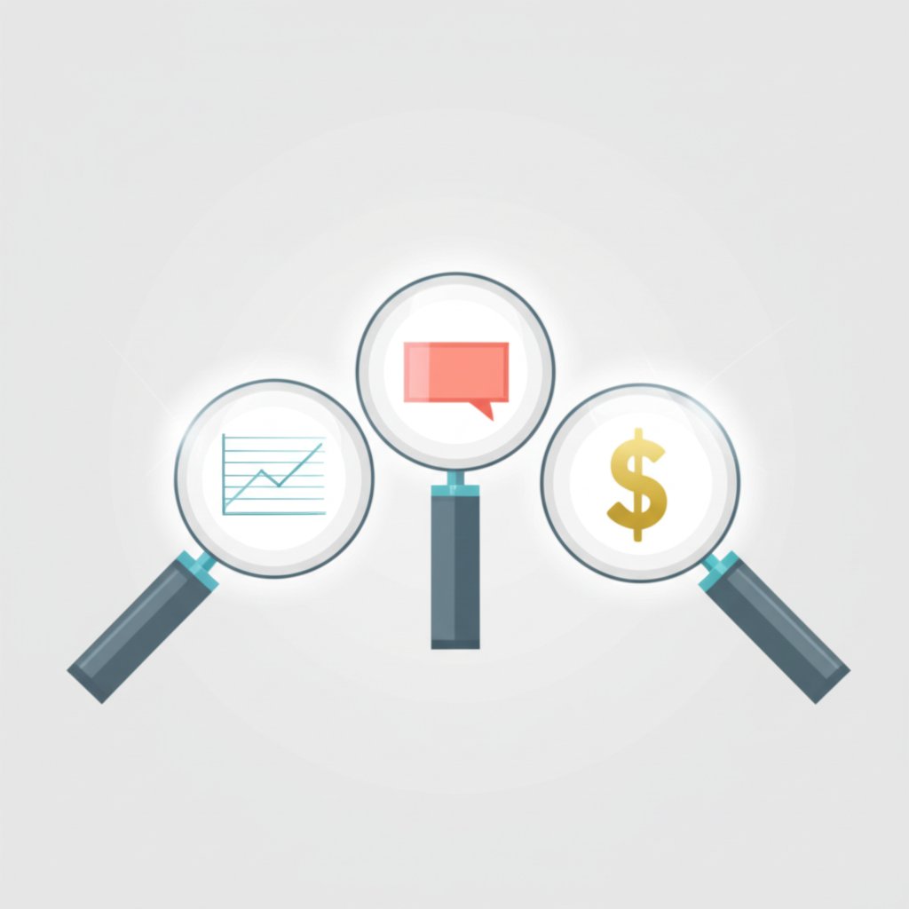 icons representing key features of competitor analysis tools like seo social media and ppc