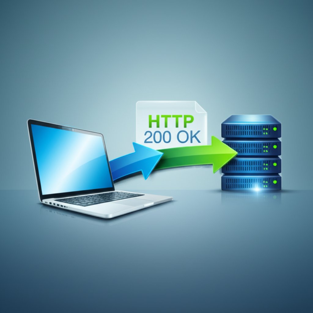 illustration of a server successfully responding to a client request with a 200 ok status code and data packet