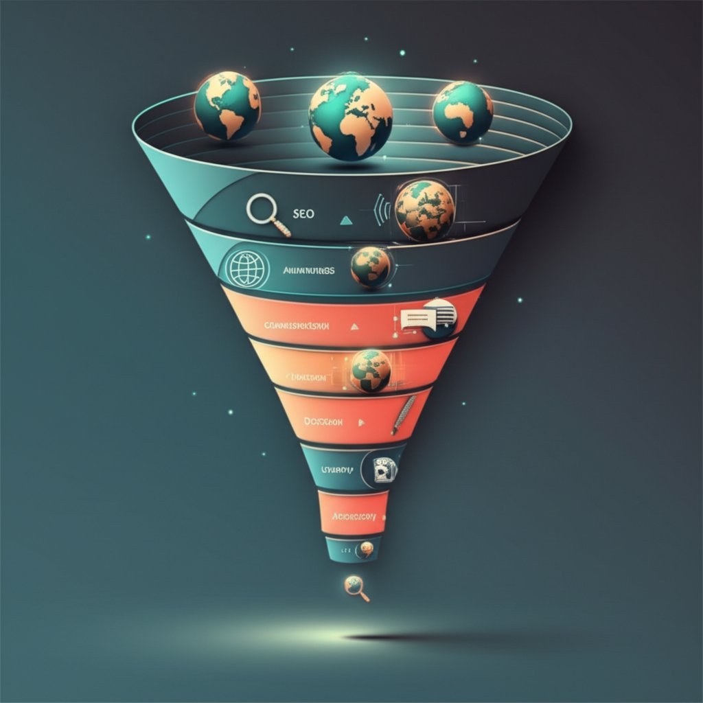 infographic depicting the core services of a global inbound marketing strategy funnel