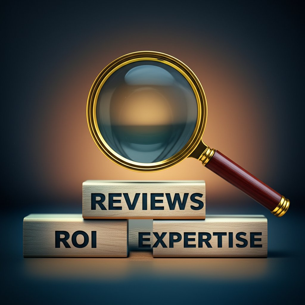 magnifying glass examining key criteria for choosing an seo agency