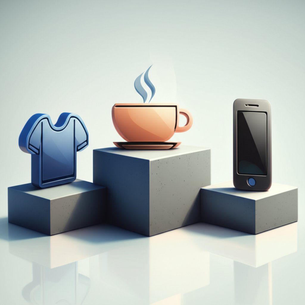 stylized icons on pedestals symbolizing industry leading brands